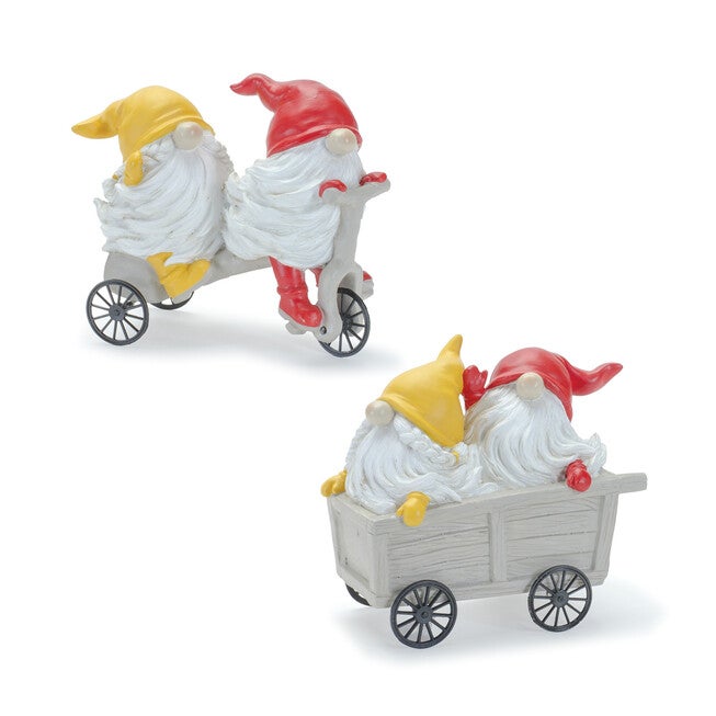 Whimsical Garden Gnome Figurine Riding A Scooter And Wheelbarrow (Set Of 2), YELLOW, hi-res image number 0