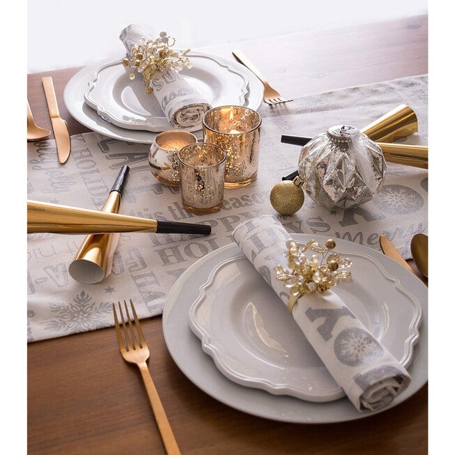 Silver Christmas Collage Table Runner 14x72, , alternate image number null