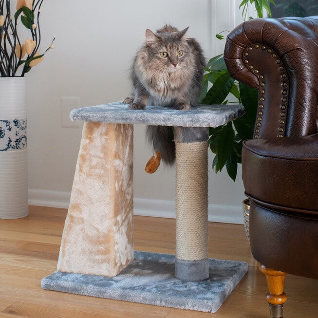 Two-Level Platform Real Wood Cat Scratcher With Sisal Carpet Board, , alternate image number null