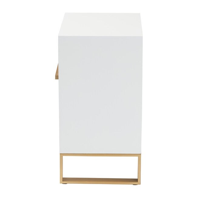 Giolla Contemporary Glam And Luxe White Finished Wood And Gold Metal 2-Drawer Nightstand, , alternate image number null