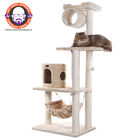 62" Real Wood Cat Tree With Scratch Posts, Hammock, BEIGE, hi-res image number null