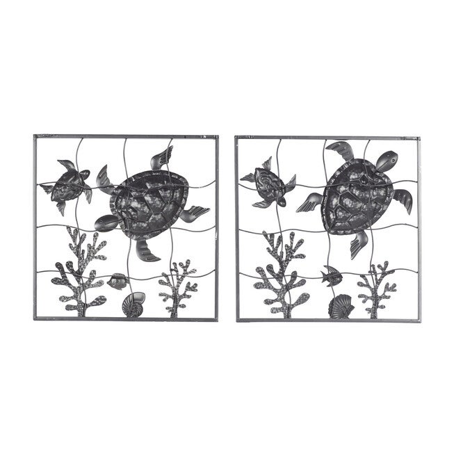 Set Of 2 Gold Metal Coastal Sea Life Wall Decor, , on-hover image number 1