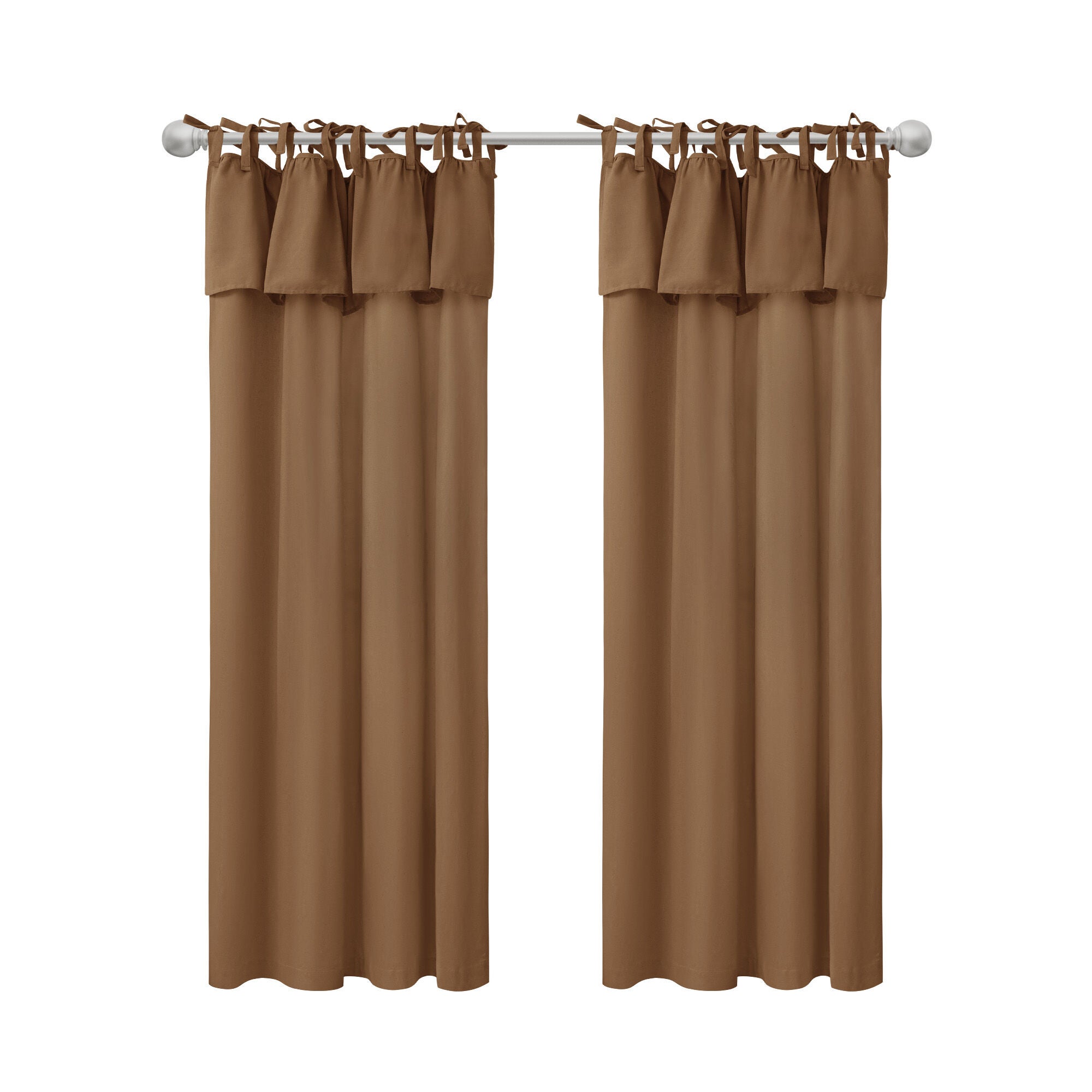 Recycled Cotton Blend Ruffle Tie Top Curtain Pair, COFFEE, alternate image number 6