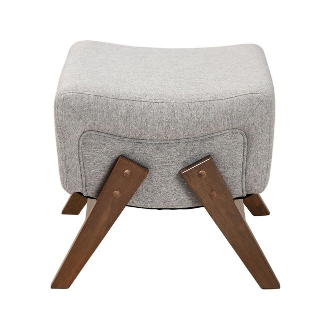 Hanson Mid-Century Modern Dark Grey Fabric And Walnut Brown Finished Wood Ottoman, , alternate image number null