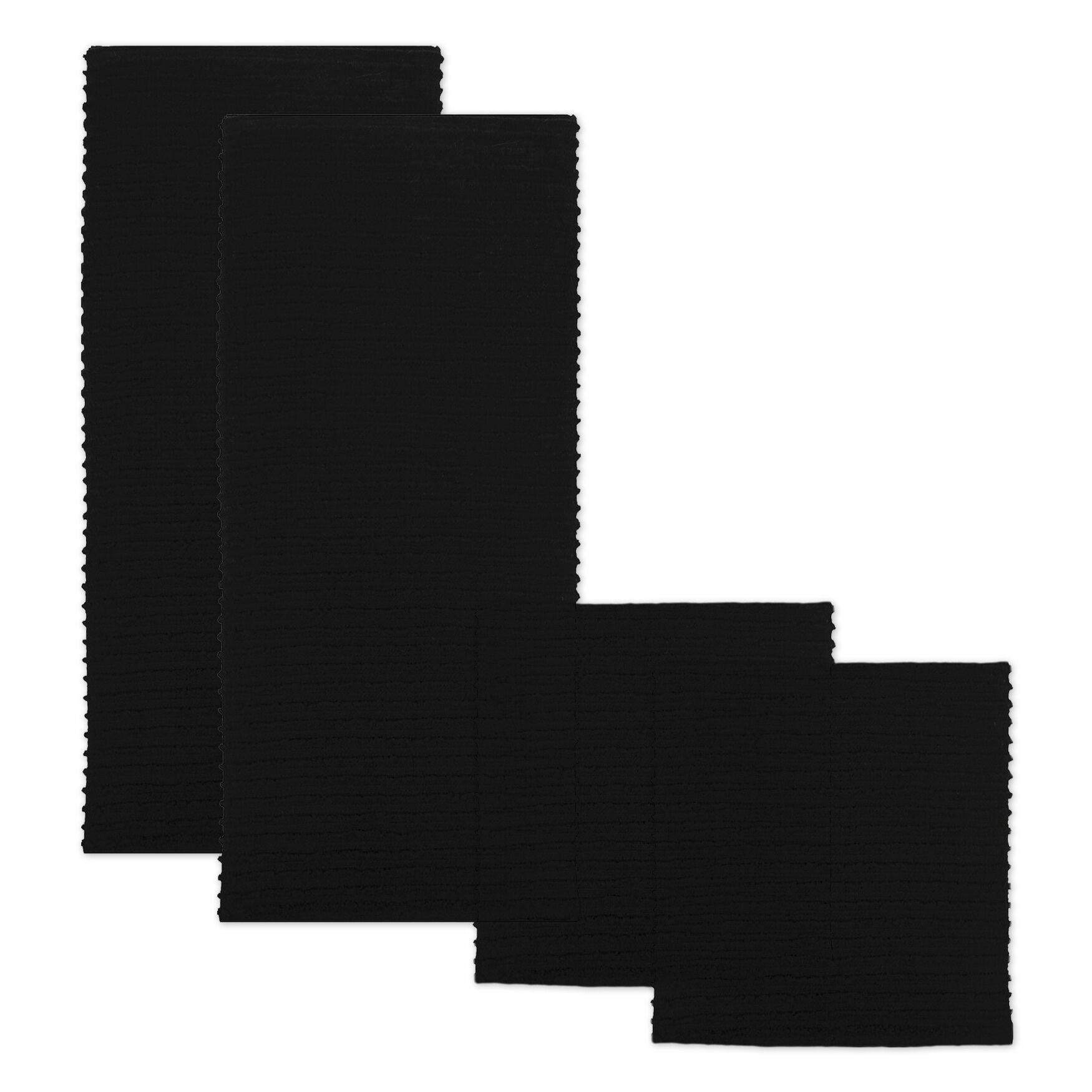 Solid Ridged Cotton Kitchen Dish Towel, Set 4, BLACK WHITE, hi-res image number 0