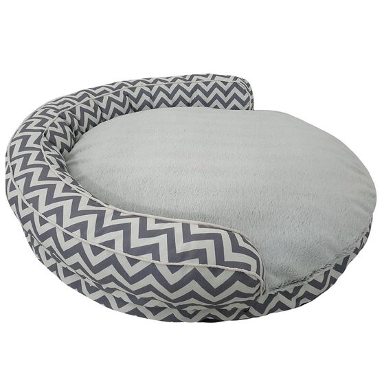 Chevron poly-cotton bolster with detachable faux fur cushion, Small Size, , alternate image number null