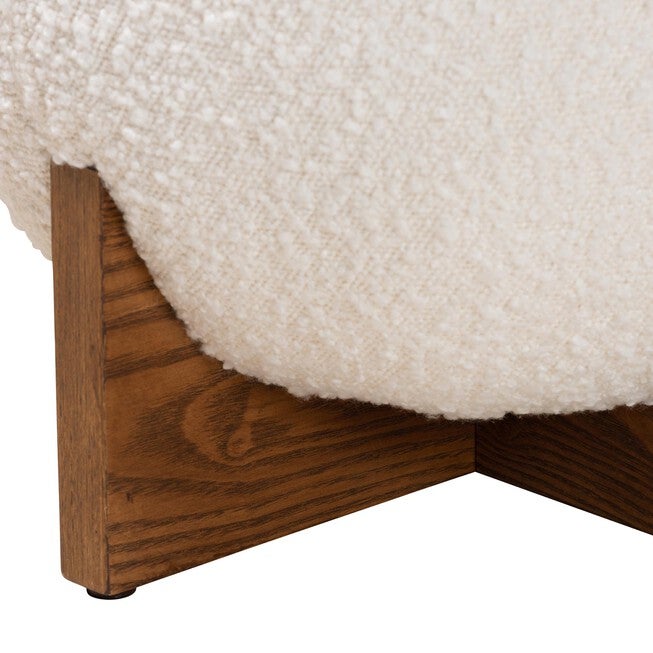 Fisk Japandi Cream Boucle Fabric And Walnut Brown Finished Wood Ottoman Footstool, , alternate image number null