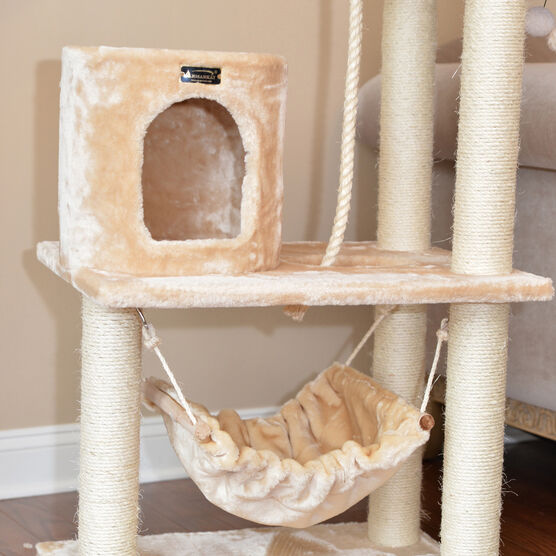 62" Real Wood Cat Tree With Scratch Posts, Hammock, , alternate image number null