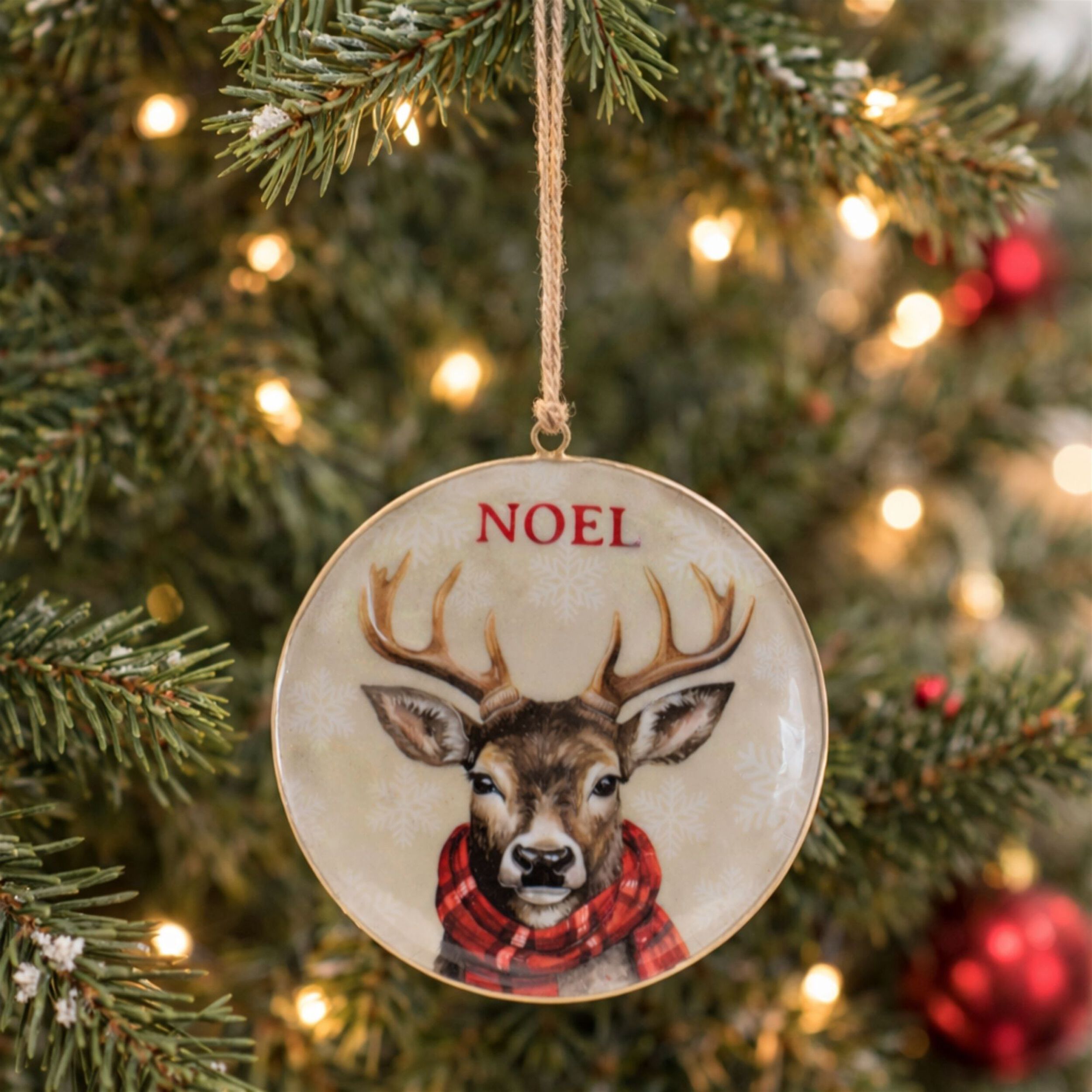 Iron Disc Deer Ornament  (Set of 6), CREAM BROWN RED, alternate image number 1