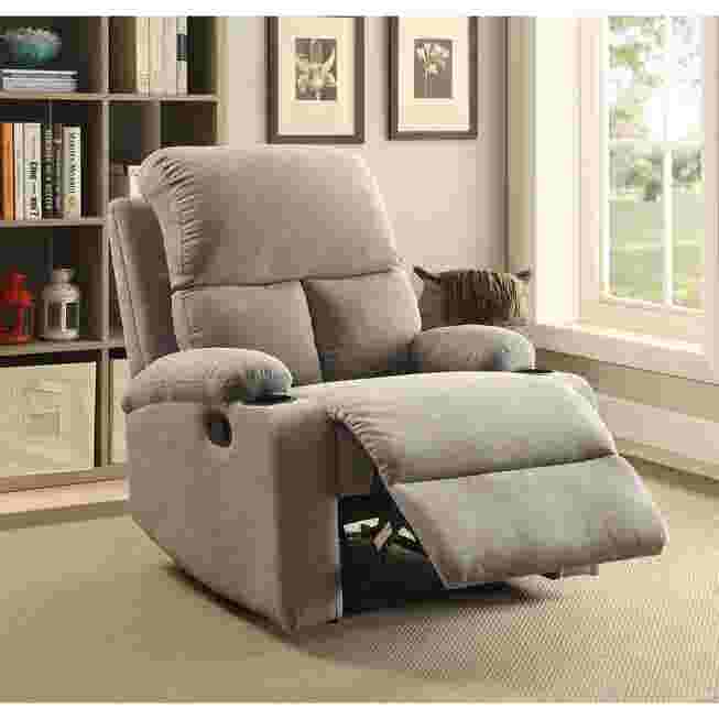 Beige recliner with footrest extended