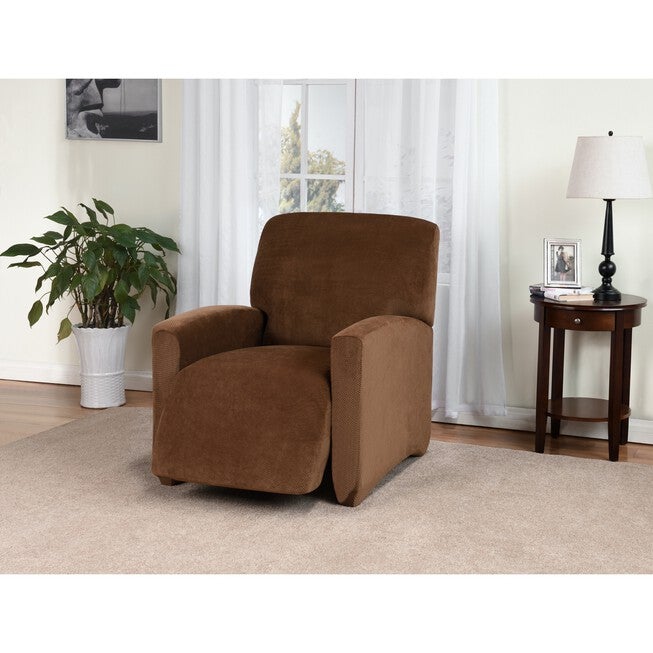 Kathy Ireland Knit Pique Large Recliner Slipcover Furniture Protector, CHESTNUT, hi-res image number 0