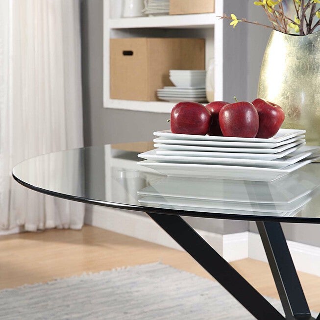 Charles Round Table/Glass and Black Metal Legs, , on-hover image number null