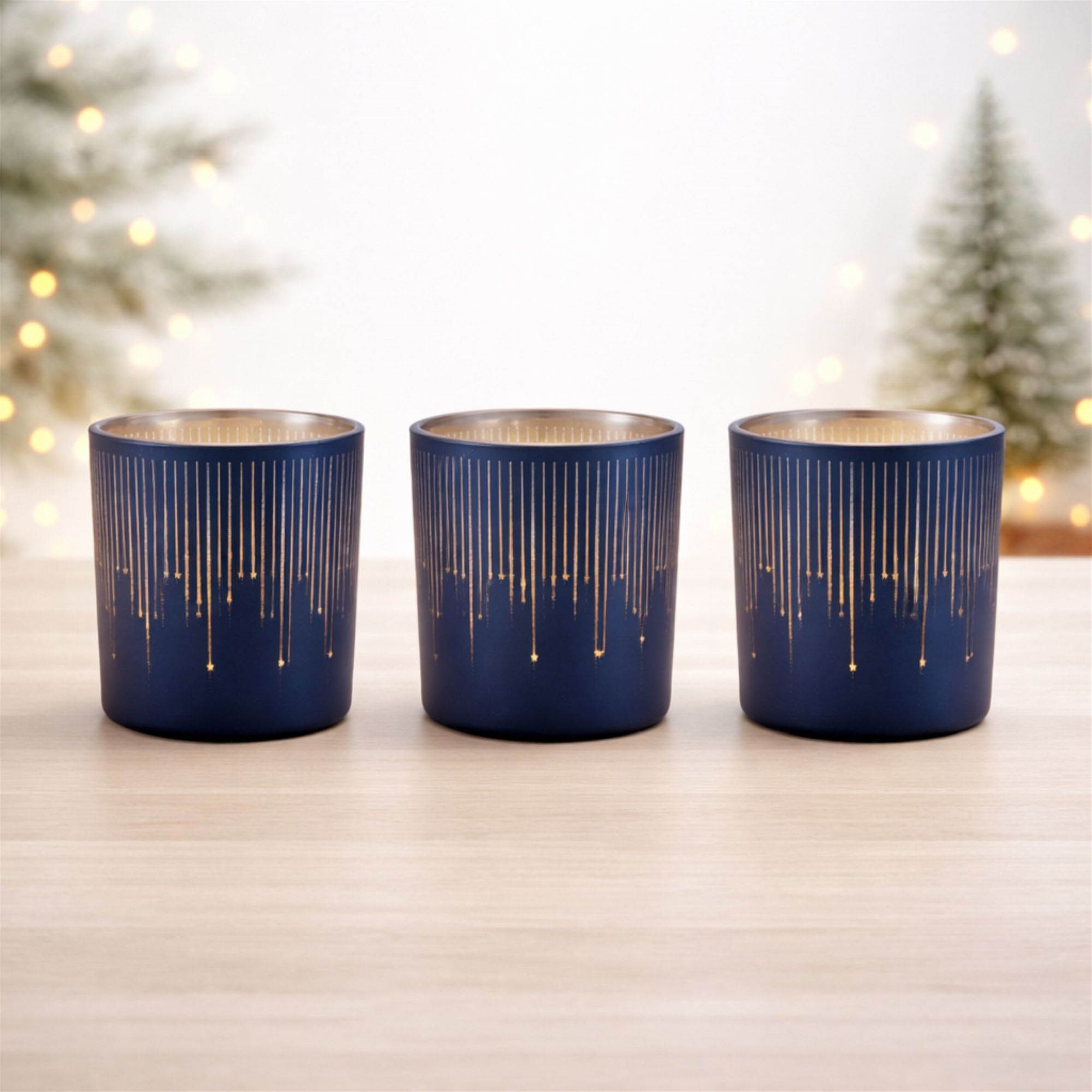 Patterned Glass Votive Holder (Set of 3), BLUE, alternate image number 1