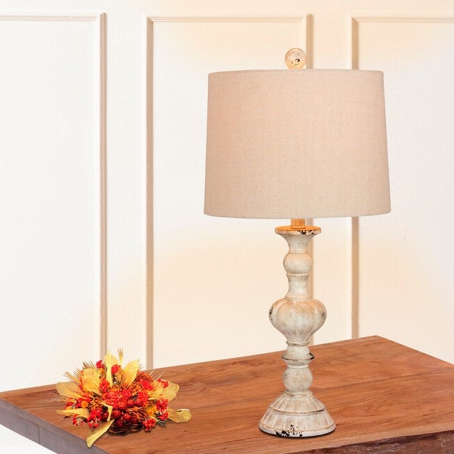 Cottage Antique White Resin 26.5 inches Table Lamp, Set 2, , on-hover image number null
