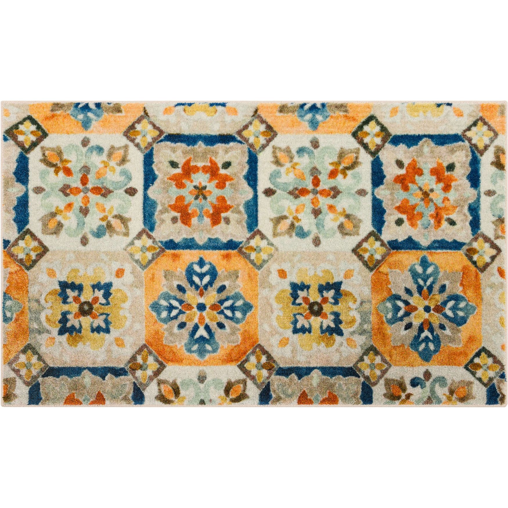 Kitchen Rug Watercolor Tiles Design 18x30, 3pc, Multi | King Size