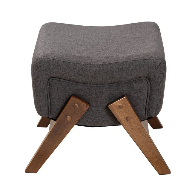 Hanson Mid-Century Modern Dark Grey Fabric And Walnut Brown Finished Wood Ottoman, , alternate image number null