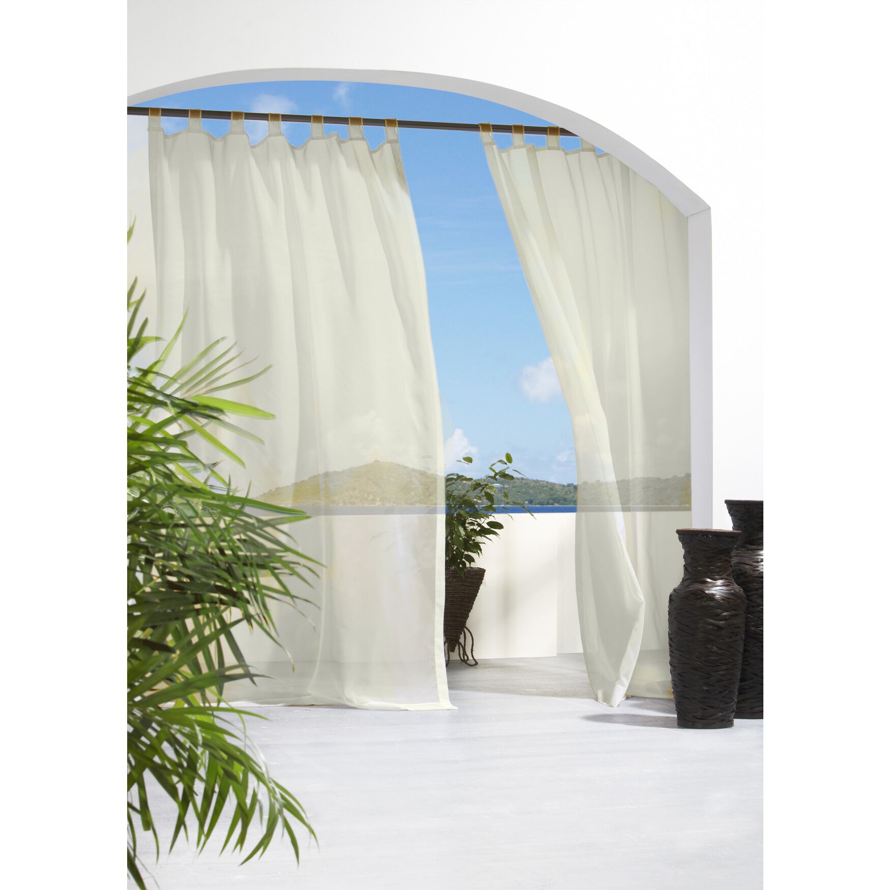 Escape Sheer Hook & Loop Outdoor Curtain Panel, IVORY, hi-res image number 0