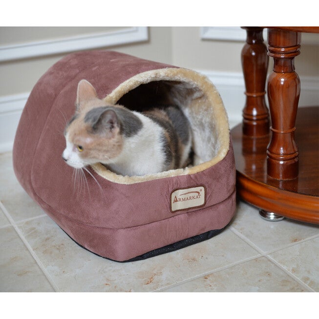 Faux Fur, Faux Suede Pet Cat Dog Cave Pet Bed, Beige/Laurel Green, , alternate image number 8