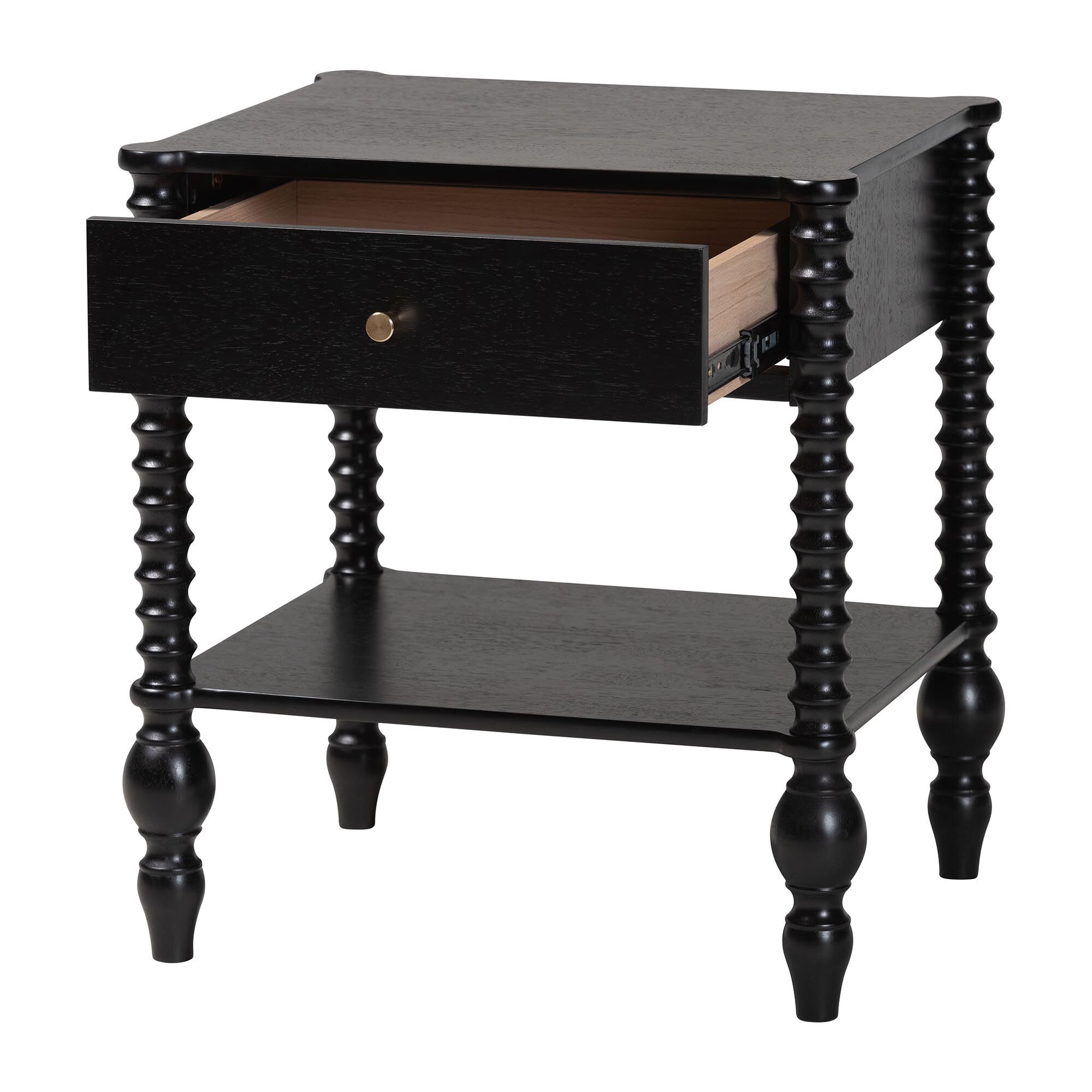 Callison Spindle Nightstand - 1-Drawer, BLACK, alternate image number 2