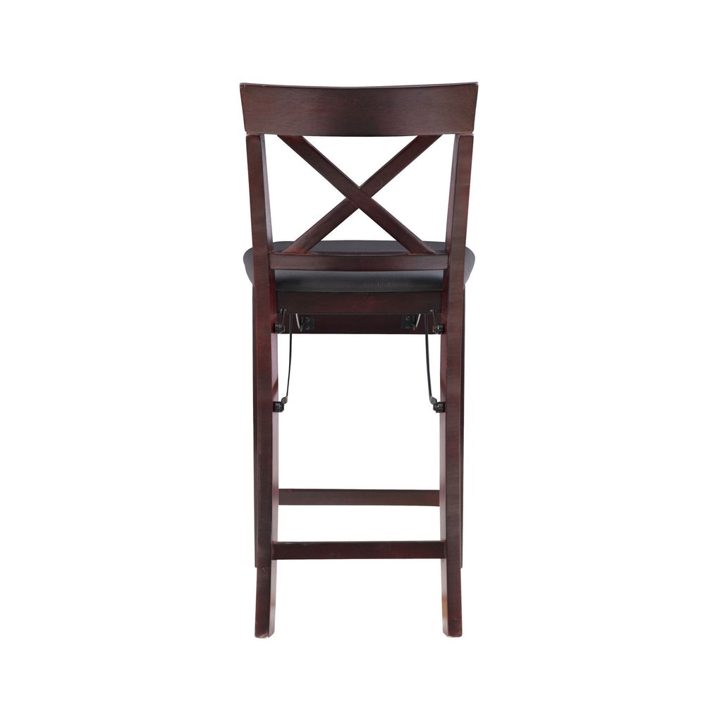 Triena X back folding counter bar stool rear view with dark wood and gray seat