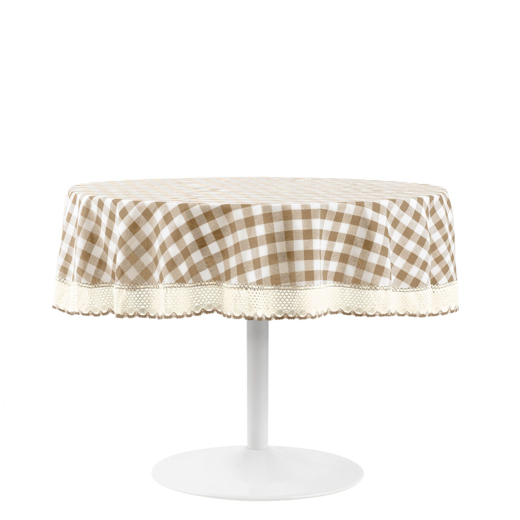 Buffalo Check Round Tablecloth - 70-in, TAUPE, hi-res image number 0