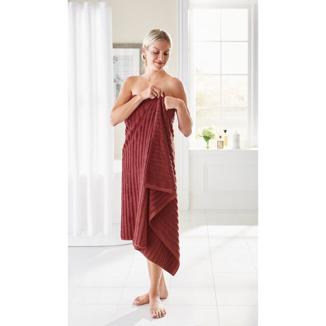 35 inches x 70 inches Oversized Bath Sheet - Ribbed Towel Collection, BURGUNDY, hi-res image number null