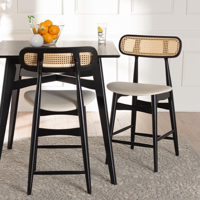 Tarana Mid-Century Modern Grey Fabric And Walnut Brown Finished Wood 2-Piece Counter Stool Set, , alternate image number null