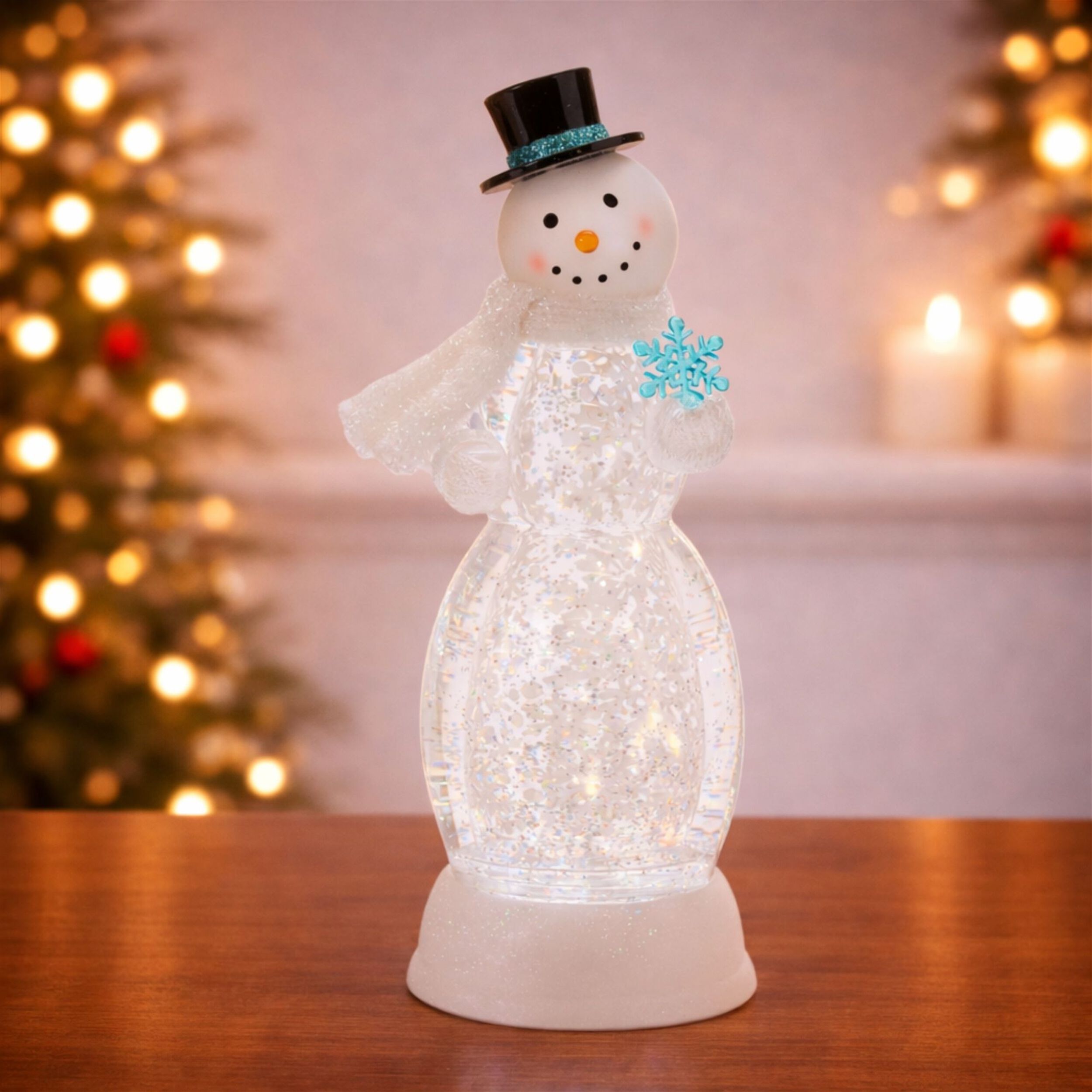 LED Snowman Snow Globe 13 inchesH, WHITE BLUE, alternate image number 2