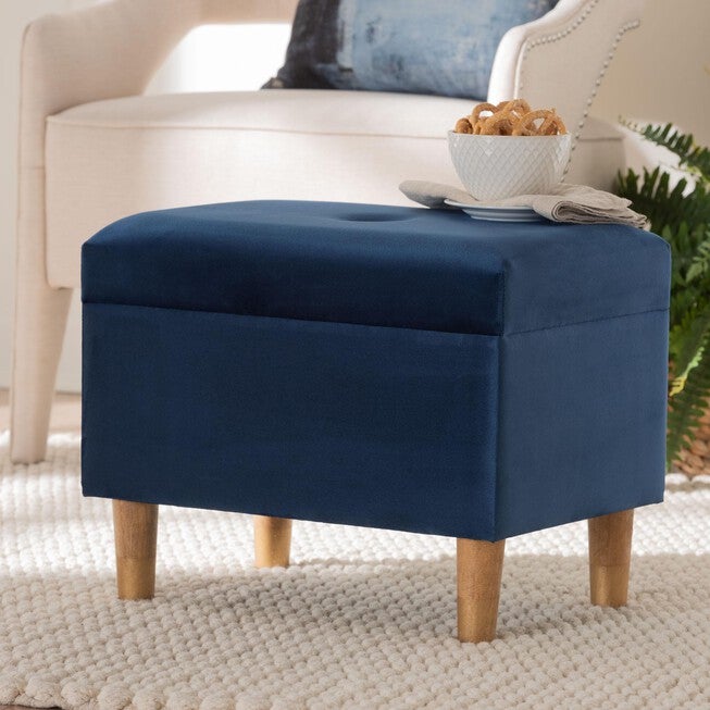 Baxton Studio Elias Modern Navy Blue Velvet Fabric Storage Ottoman, NAVY BLUE, hi-res image number null