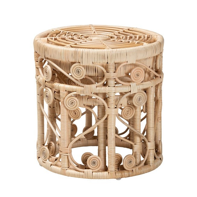 Bowie Modern Bohemian Natural Brown Rattan 2-Piece Nesting End Table Set, , on-hover image number 1
