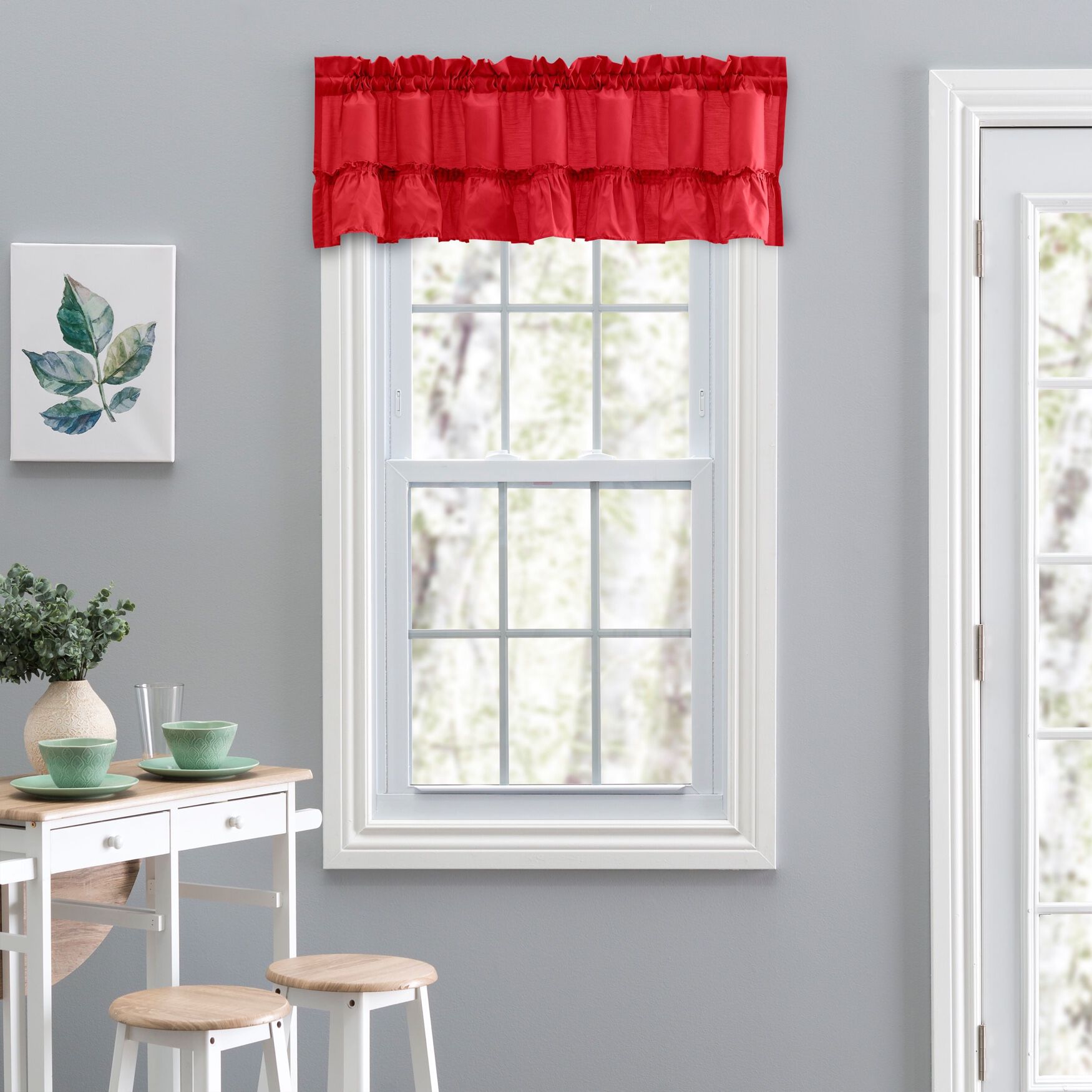 Stacey Curtain Ruffled Filler Valance, RED, hi-res image number 0