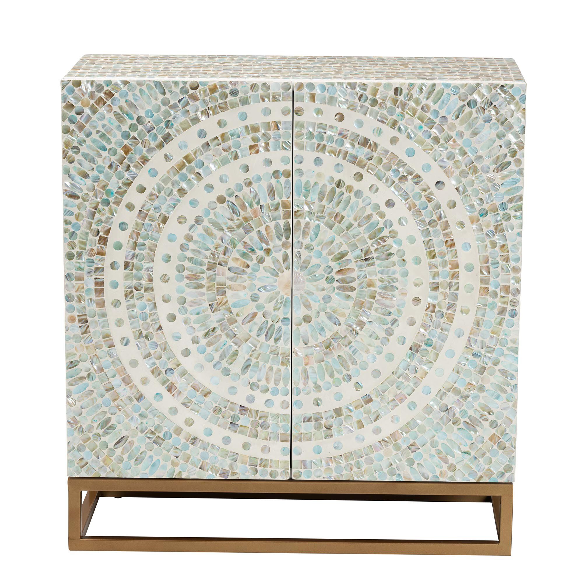 Quintus Modern Bohemian Multicolor Mother of Pearl and Gold Metal Storage Cabinet, MULTICOLOR, alternate image number 4