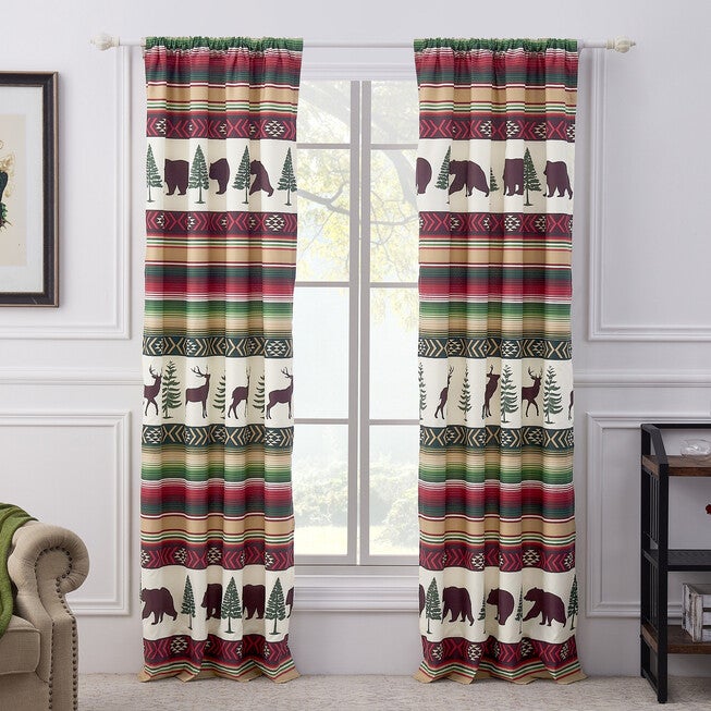 Yosemite Campfire Curtain Panel Pair, RED, hi-res image number 0