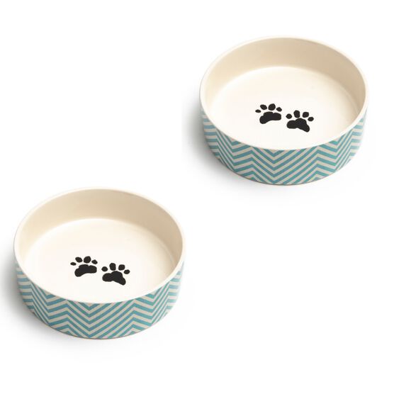 Set Of Two Talto Small Pet Dog Cat Bowls, TURQUOISE WHITE, hi-res image number null
