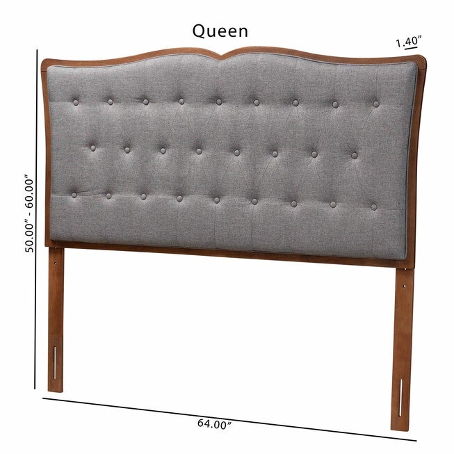 Georgia Classic And Traditional Grey Fabric And Walnut Brown Finished Wood Queen Size Headboard, , alternate image number null