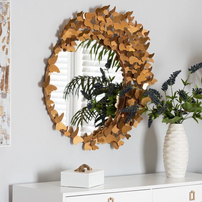 Tauriel Modern Glam And Luxe Antique Goldleaf Metal Butterfly Accent Wall Mirror, , alternate image number 2