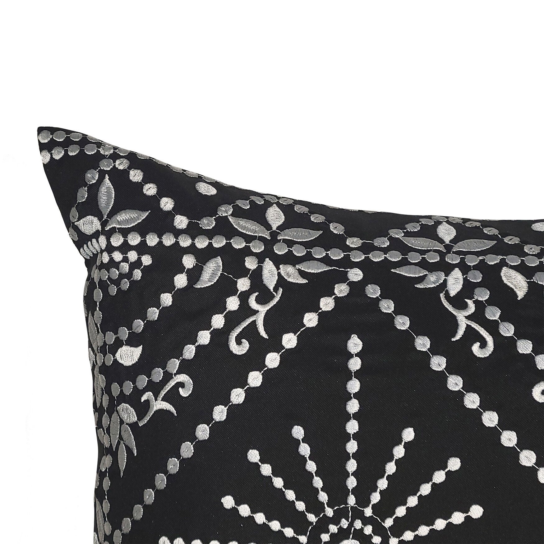 Indoor/Outdoor Embroidered Tile Oblong Decorative Throw Pillow 15X30, Black/White, , alternate image number 2
