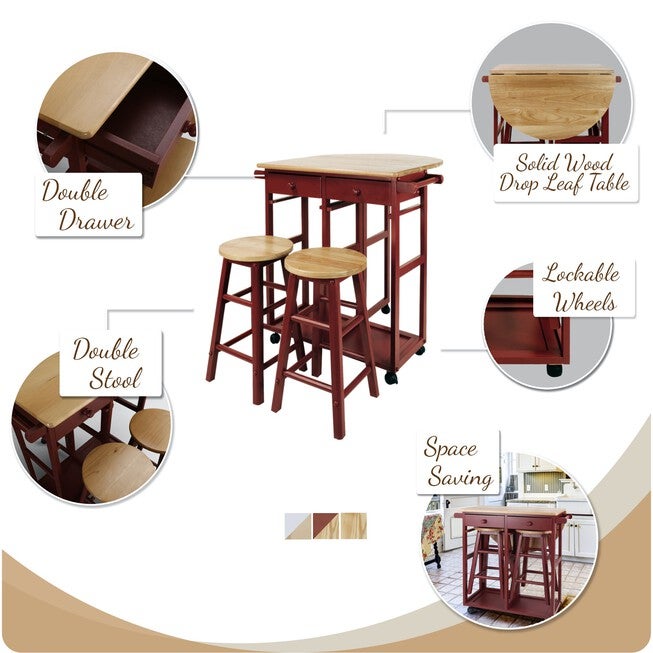 Breakfast Cart with Drop-Leaf Table-Natural, , alternate image number 13