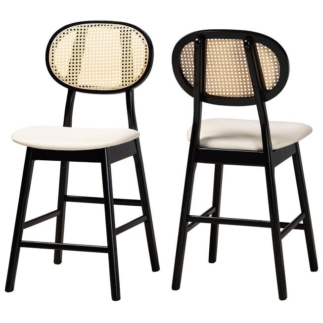 Darrion Mid-Century Modern Grey Fabric And Walnut Brown Finished Wood 2-Piece Counter Stool Set, CREAM BLACK, hi-res image number 0