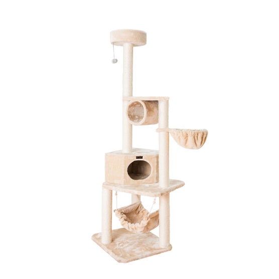 Real Wood 72" Cat Tower Entertainment Furniture With Lounge Basket, Perch, , alternate image number null