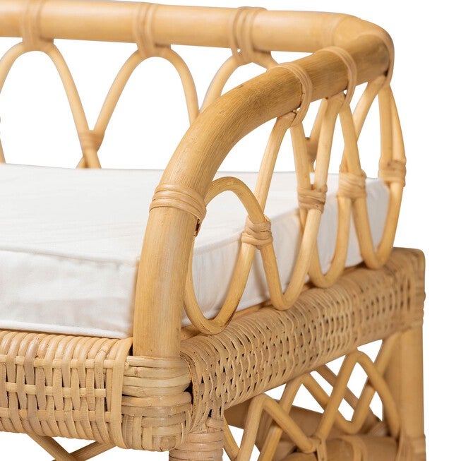 Leryn Modern Bohemian Natural Brown Rattan Bench, , alternate image number null