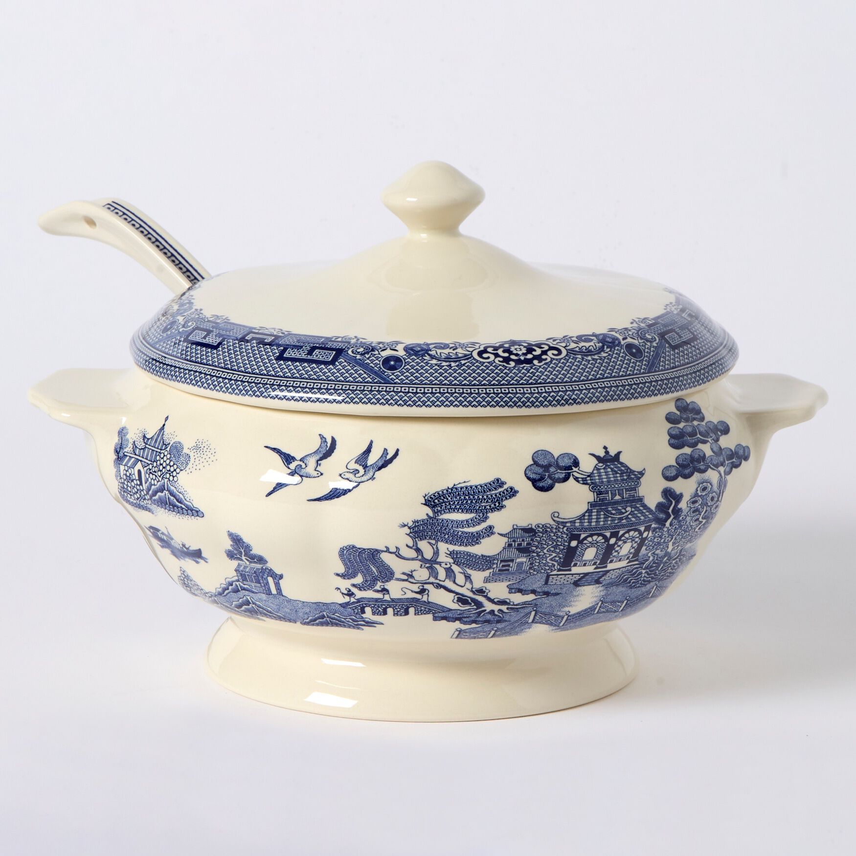 Blue Willow Soup Tureen with Holes + Ladle, BLUE, on-hover image number 1