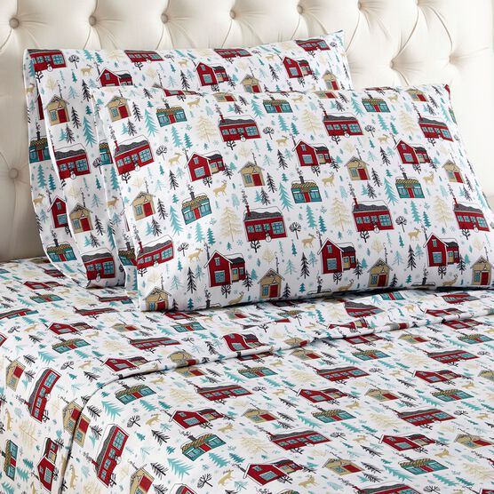 Micro Flannel® Winter Town Print Sheet Set, FLANNEL, hi-res image number null