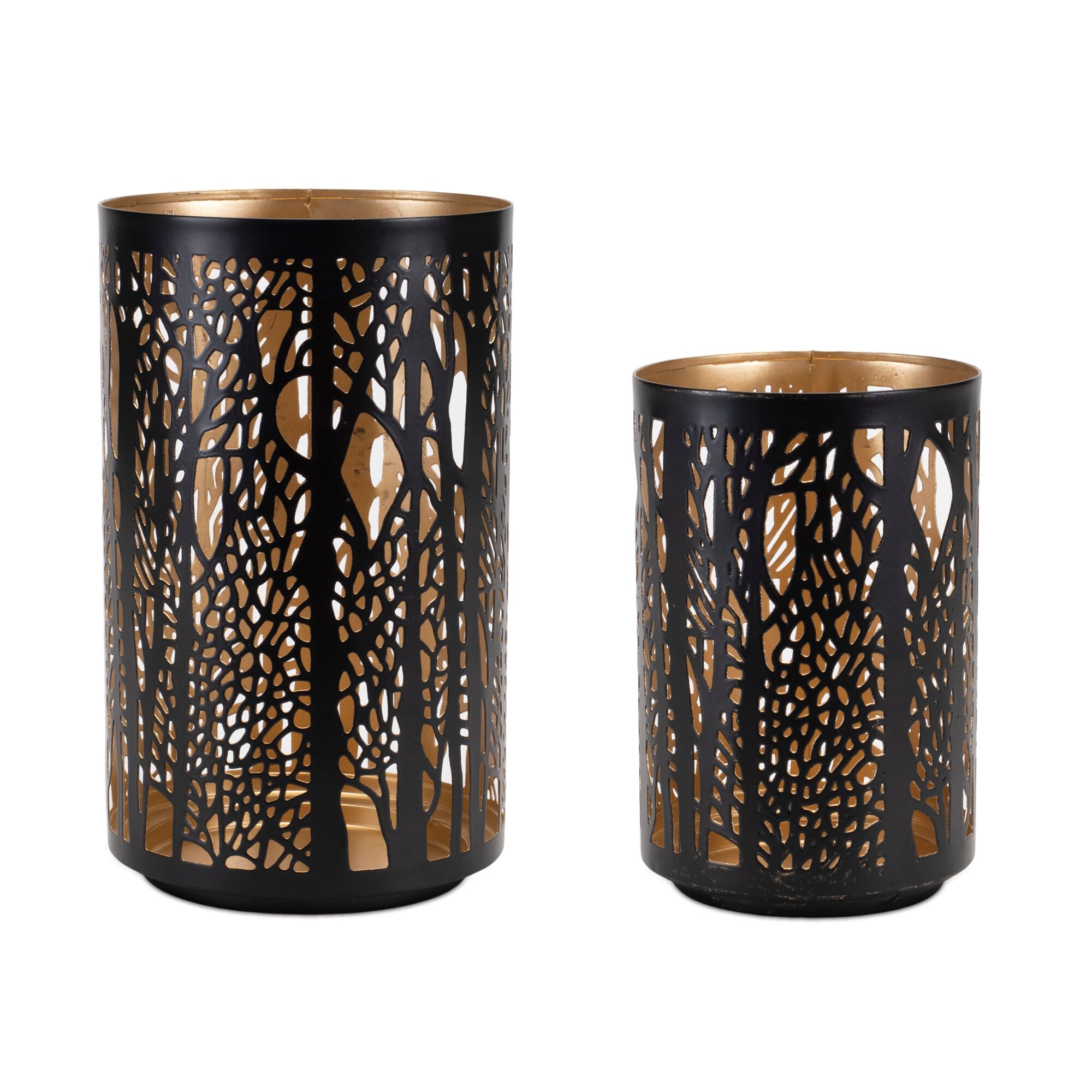 Forest Trees Punched Metal Candle Holder (Set of 2), BLACK/GOLD, hi-res image number 0