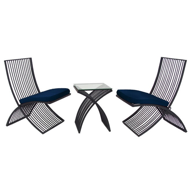 Set Of 3 Black Metal Eclectic Outdoor Seating Set, BLACK, hi-res image number 0