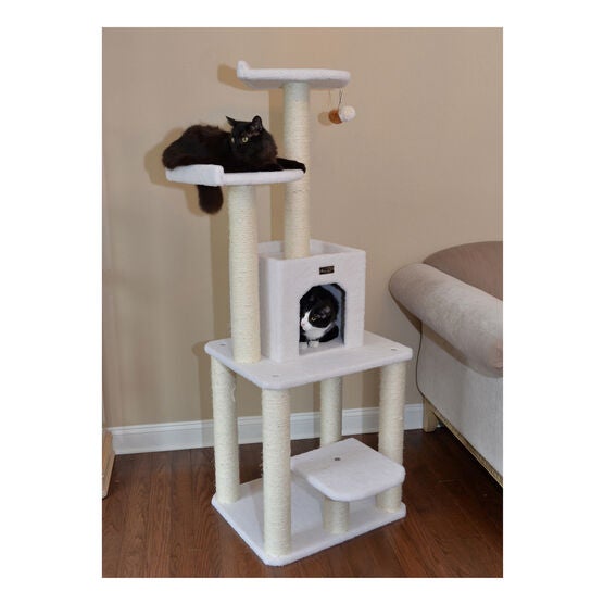 Classic 62" Real Wood Cat Tree With Levels, Condo And Two Perches, , alternate image number null