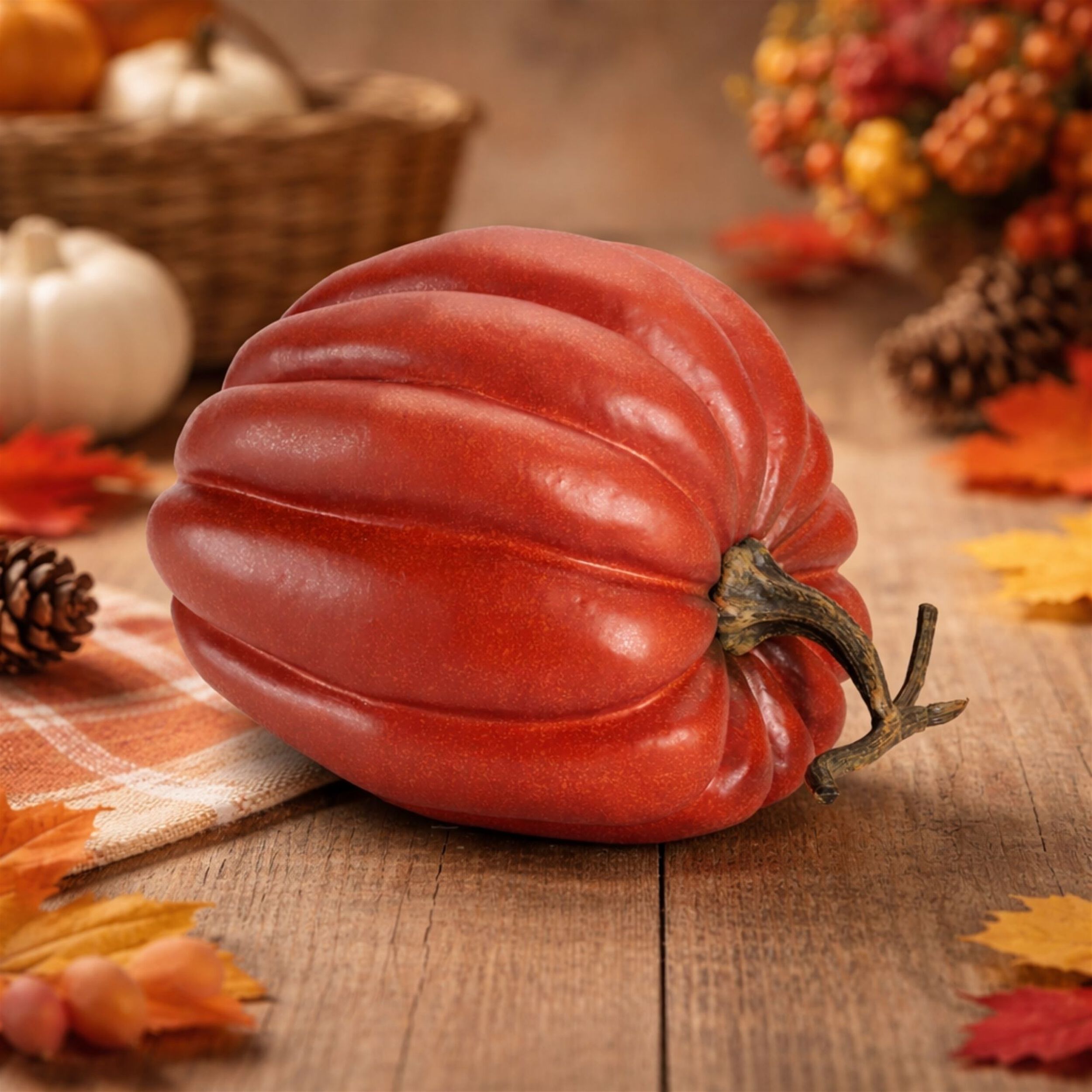 Rustic Ribbed Decorative Pumpkin 12.5 inchesH, ORANGE, alternate image number 3