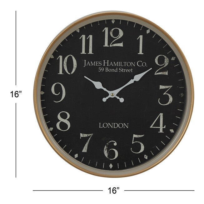 Black Traditional Metal Wall Clock, , alternate image number null