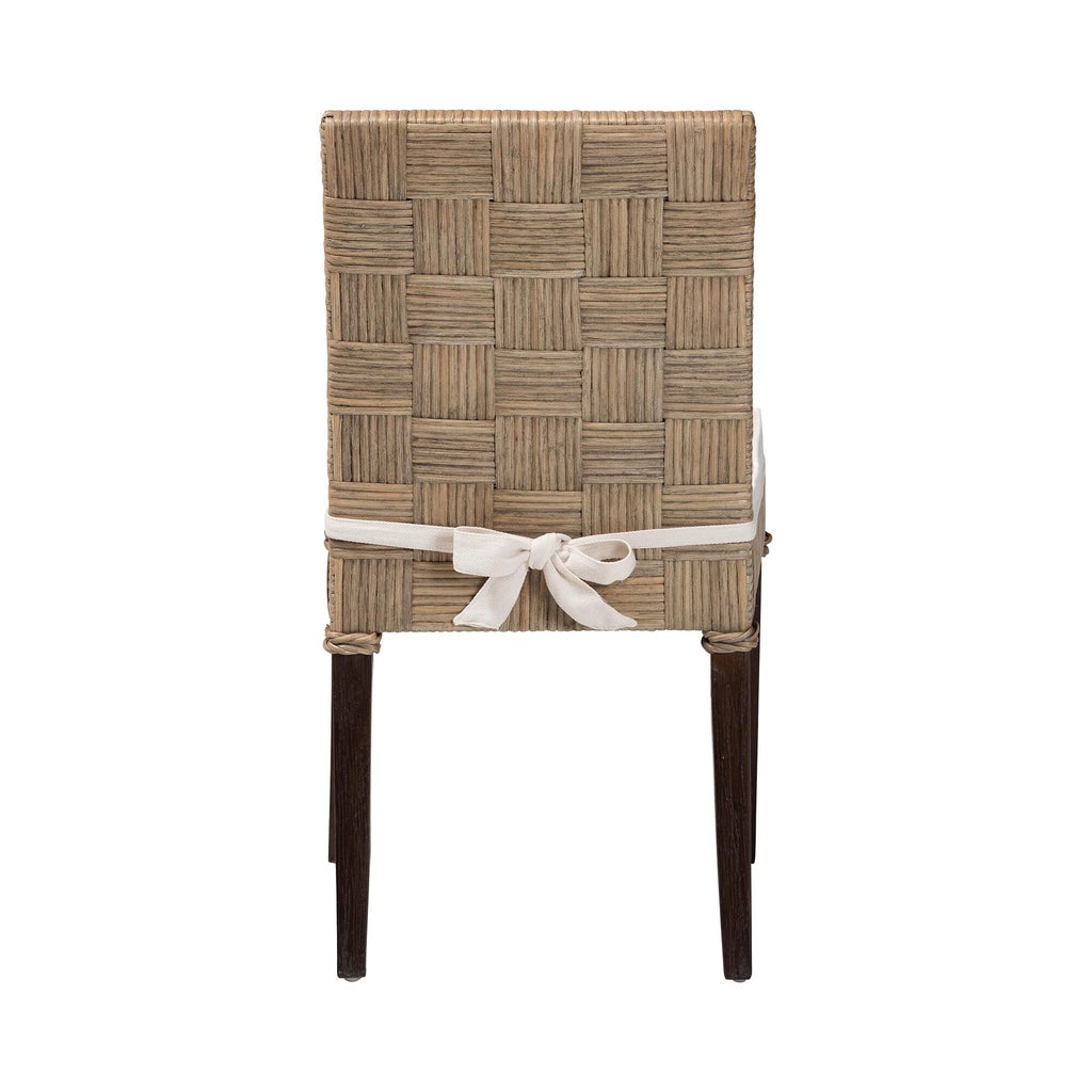 Back view natural rattan dining chair with cushion and bow tie
