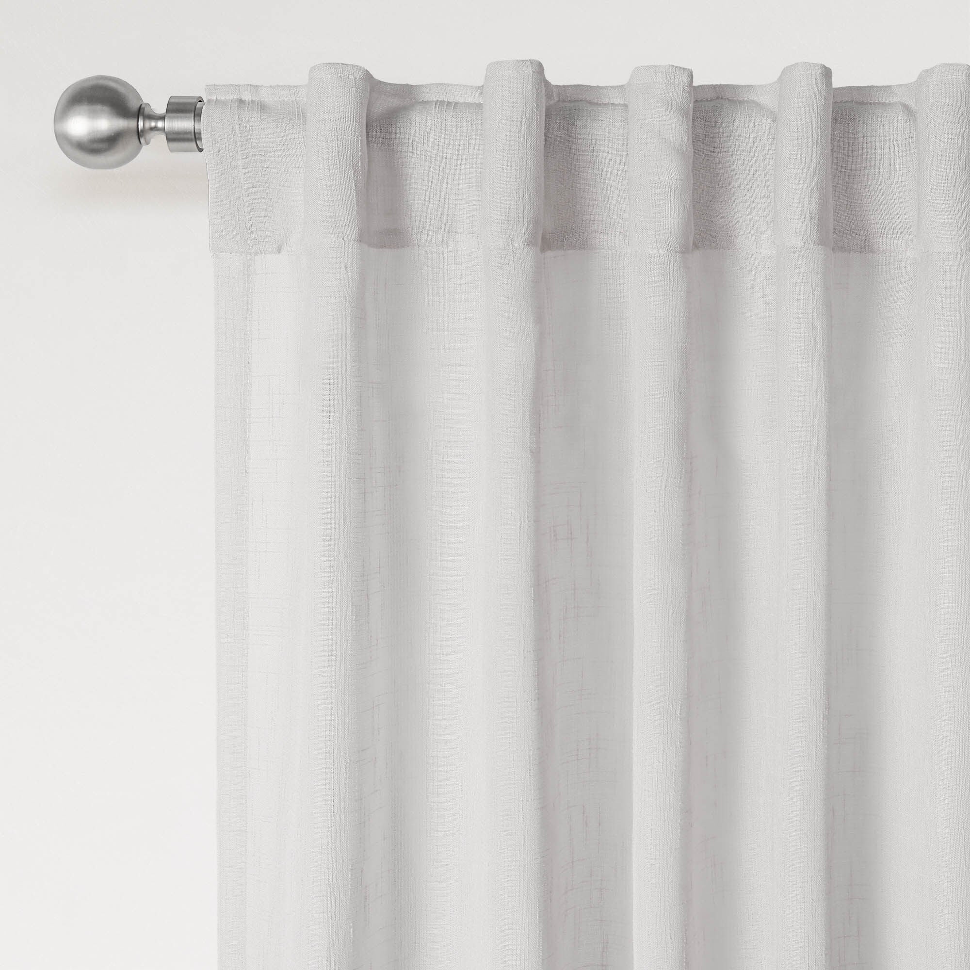 Linen Texture Double Ruffle Back Tab Curtain Pair, PALE CORAL, alternate image number 3